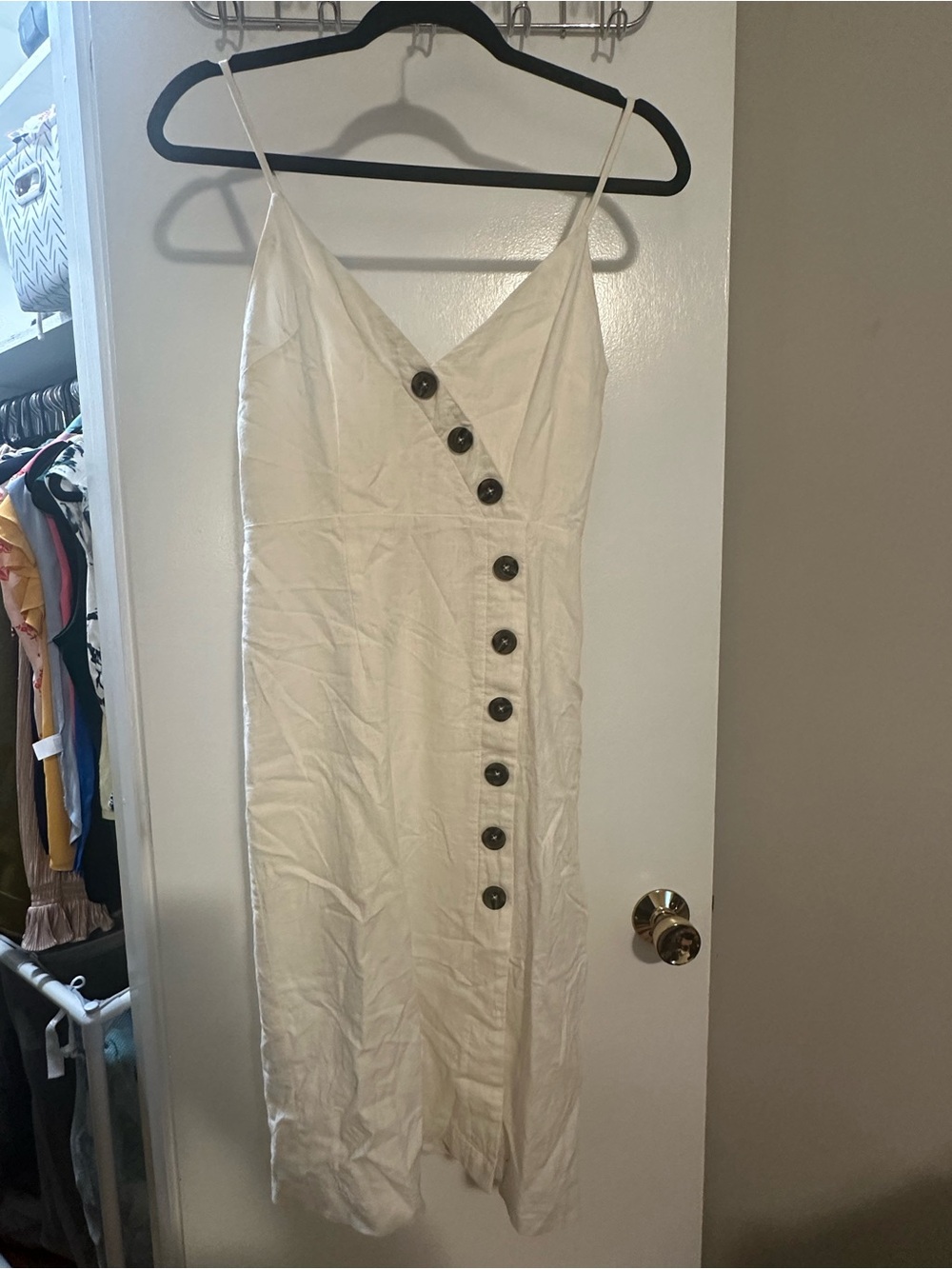 Forever 21 Cream Midi Slip Dress with Diagonal Button Detail